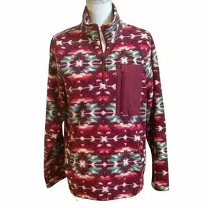 Women’s PacSun Fleece - Burgundy w/ Multicolor - 1/4 Zip - Size Small